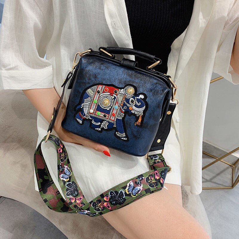 Sac a main satchel elephant couleur bleue