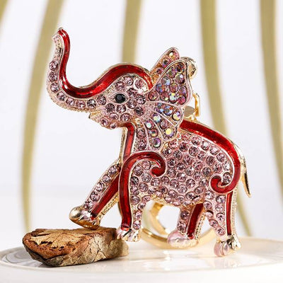 Porte-clef elephant bling bling rouge & pierres rosatres