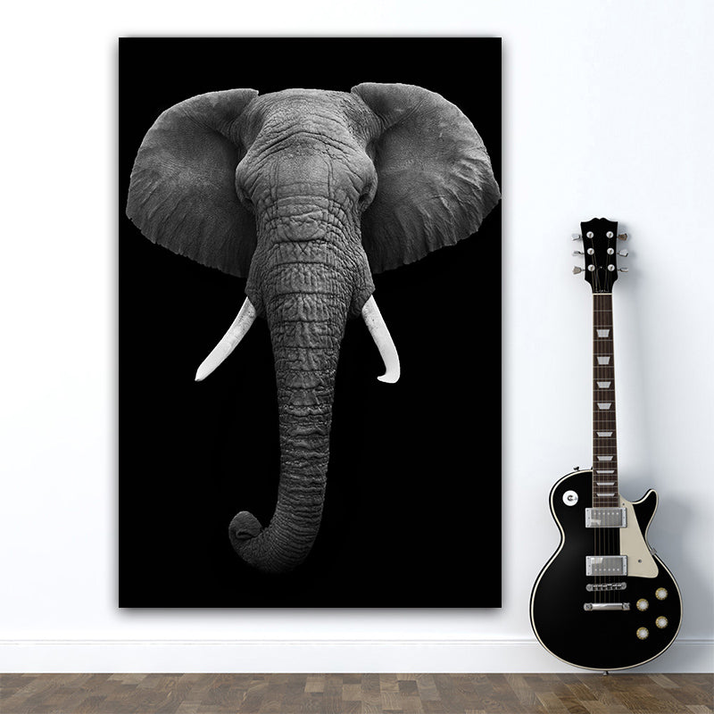 Tableau l phant noir et blanc t te vue de face imprim e sur toile