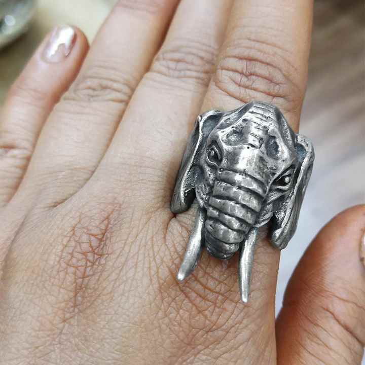 Bague tête d'éléphant mode punk