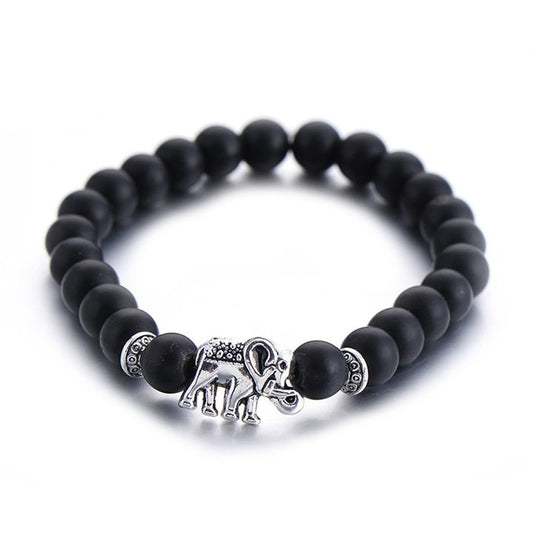 Bracelet éléphant perles noires et charm