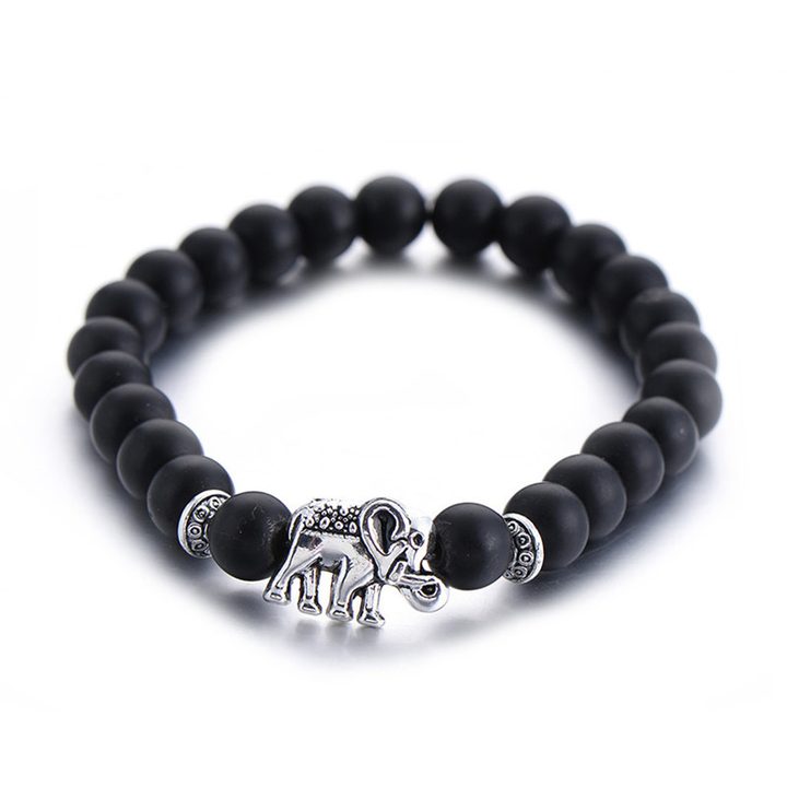 Bracelet éléphant perles noires et charm