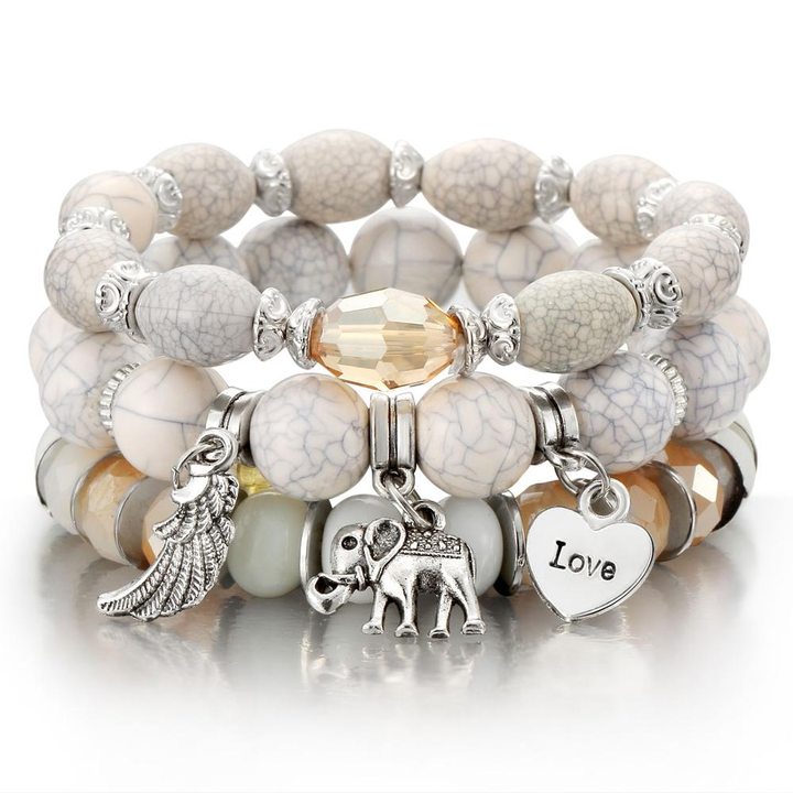 Bracelet retro breloques metal elephants