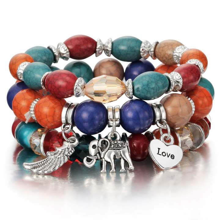 Bracelet retro breloques elephant variante couleurs multiples