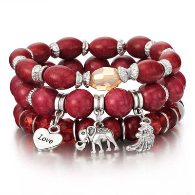 Bracelet rétro breloques éléphant variante couleur rouge