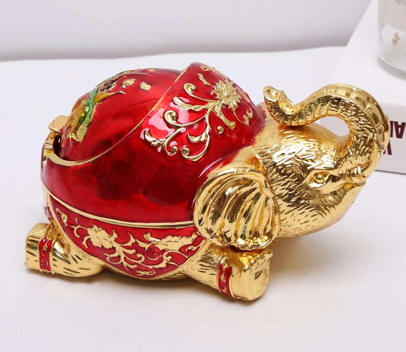 Cendrier elephant vintage couleur rouge et or