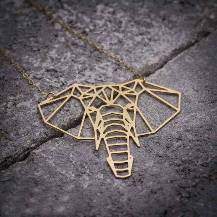 Collier elephant origami doré