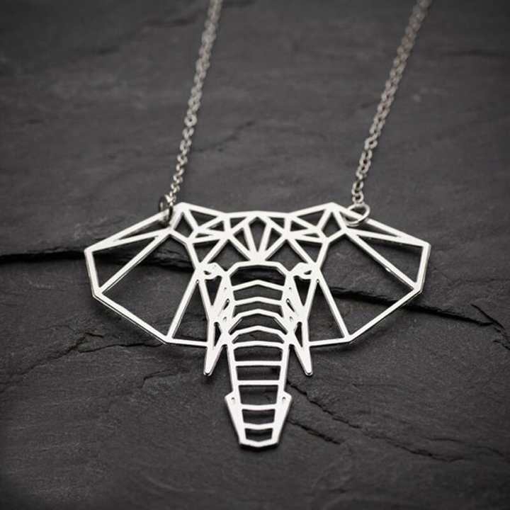 Collier elephant origami inox