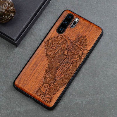 Une vraie armure en bois aux motifs elephants mandala (pour Huawei)