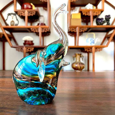 Figurine elephant en verre, variante bleue