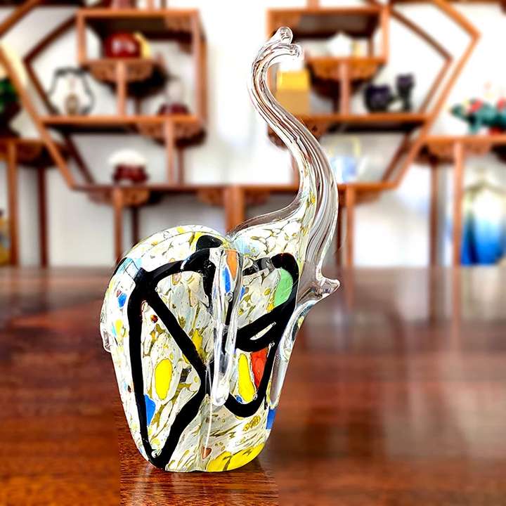 Figurine pachyderme souffle au verre, variante multi couleurs