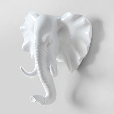 Patère tête éléphant teintée de blanc brillant