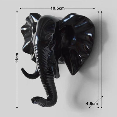Dimensions de la patère tête d'éléphant teinte noir brillant