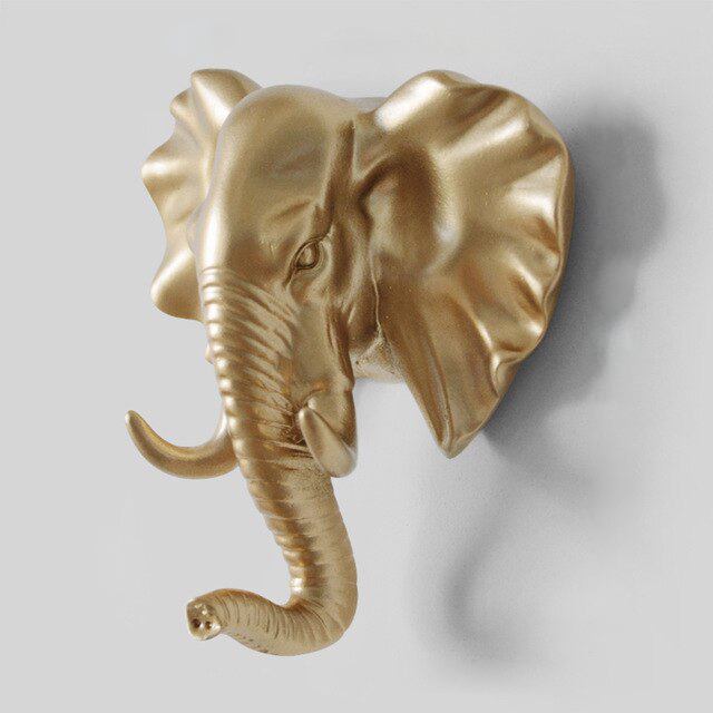 Patère tête éléphant teintée d'or mat