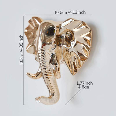 Dimensions de la patère tête d'éléphant teinte or brillant