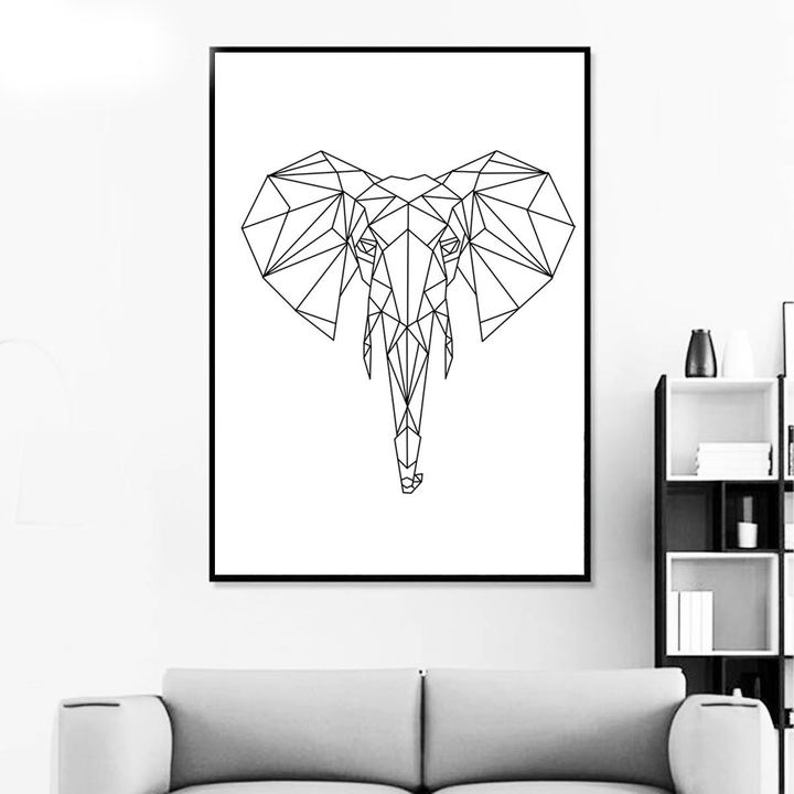 Tableau elephant geometrique placee au-dessus d'un canape