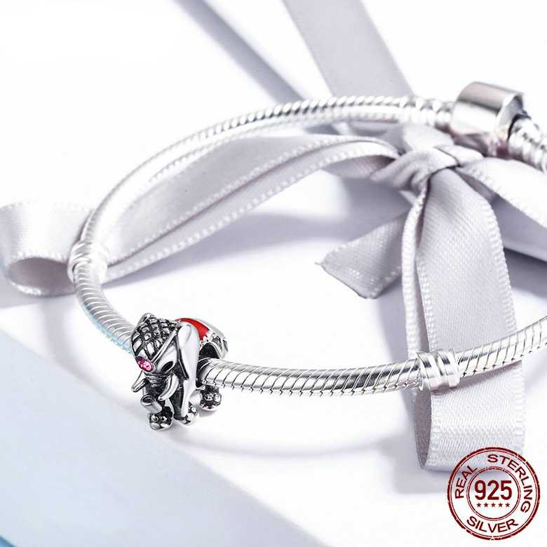 Pendentif éléphant d'Asie en argent monté sur bracelet