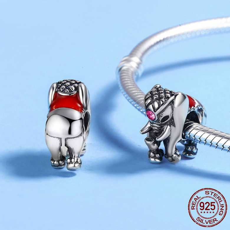 Pendentif éléphant d'Asie en argent vu de dos