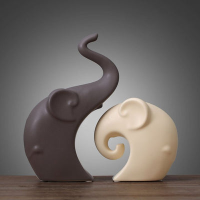Statues elephant ceramique vintage variante grise et blanche