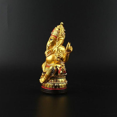 Statuette divinité hindou Vinâyaka et sa souris Mûshika, vue de dos