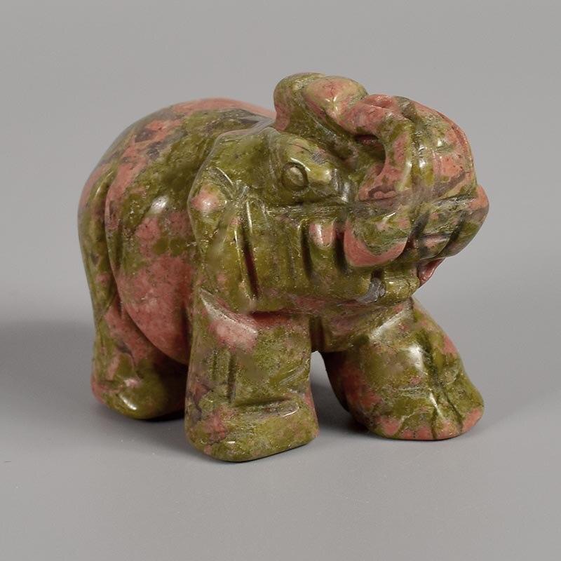 Statuette éléphant en pierre naturelle unakite (Granite altéré)