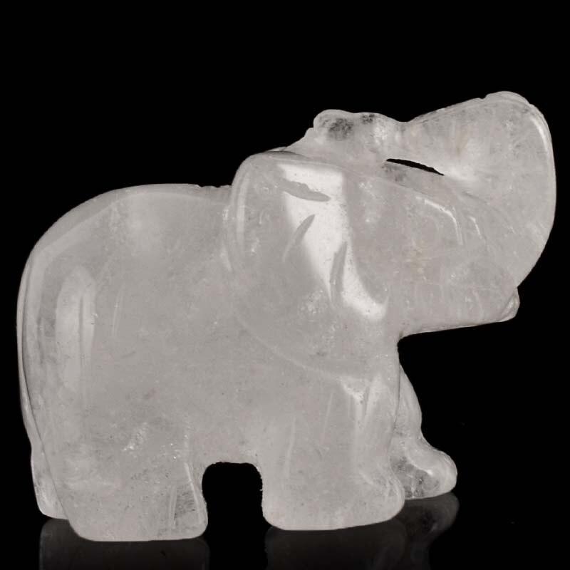 Statuette éléphant quartz, sculptée avec du cristal de roche