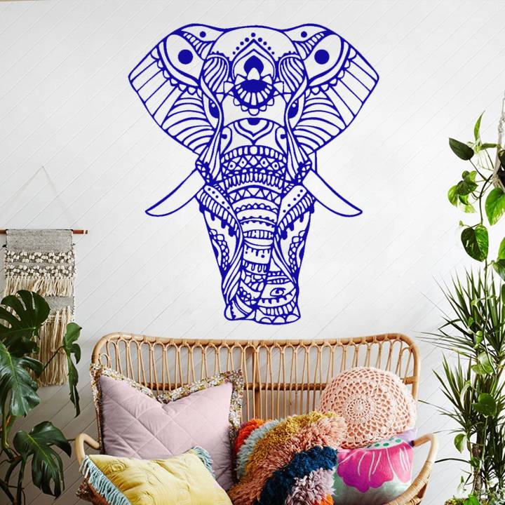 Sticker elephant mandala bleu marine