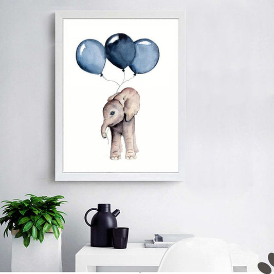 Toile elephant avec ballon