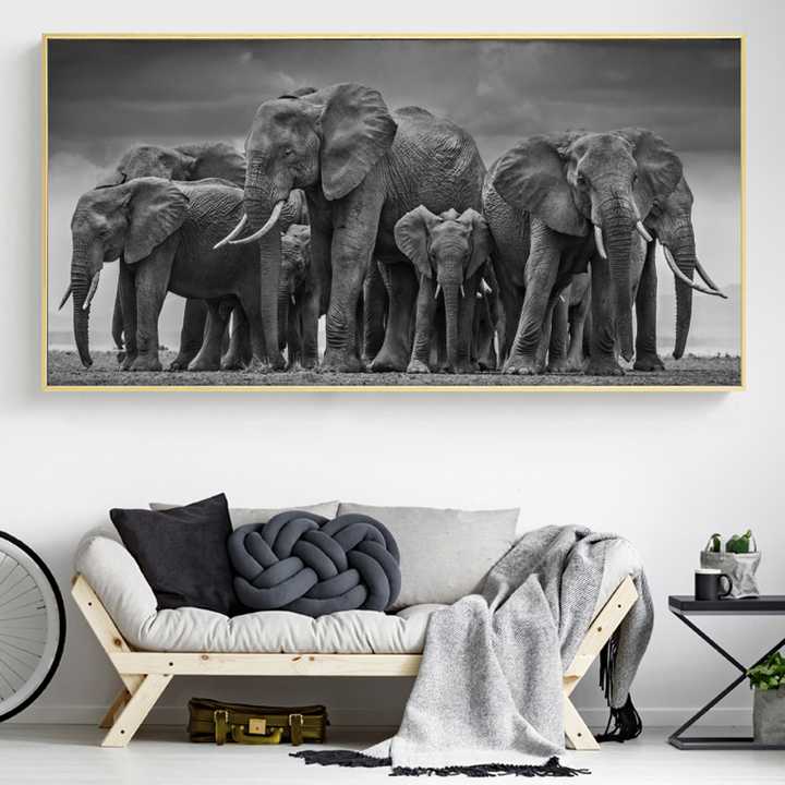 Tableau elephant grand format au-dessus d'un canape