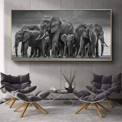 Tableau elephant grand format dans un salon