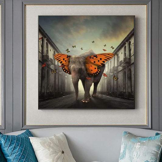 Tableau elephant et papillon