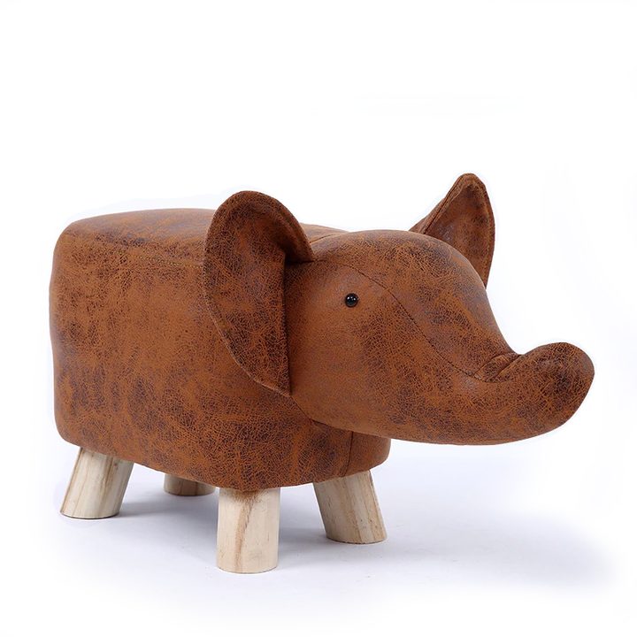 Tabouret elephant en simili cuir marron, pour enfants