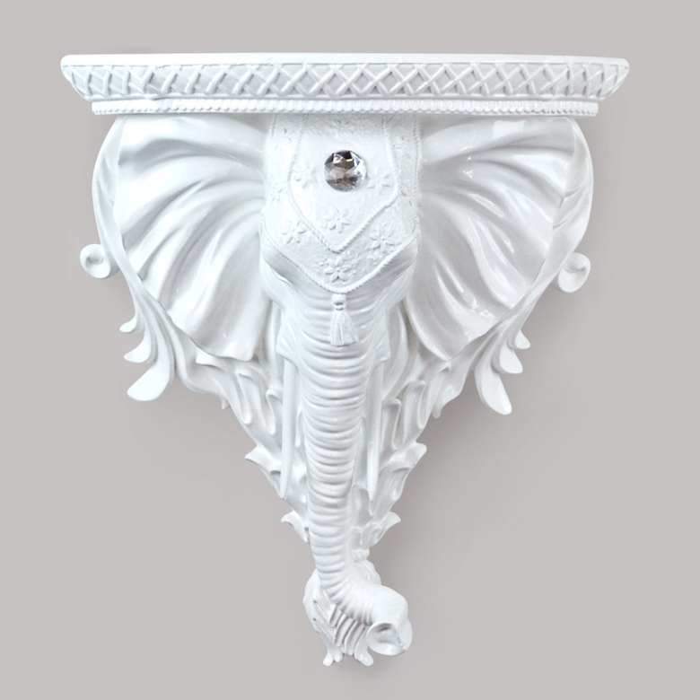 Vue principale de la tête d'éléphant étagère murale couleur blanc