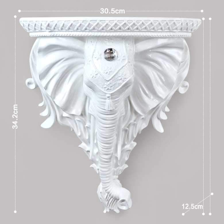 Dimensions tête d'éléphant étagère murale blanche