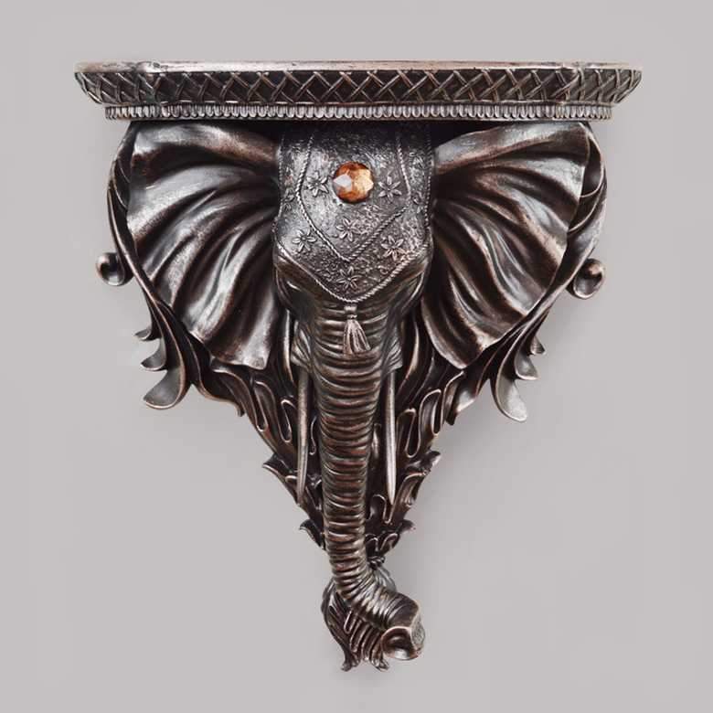 Vue principale de la tête d'éléphant étagère murale couleur bronze