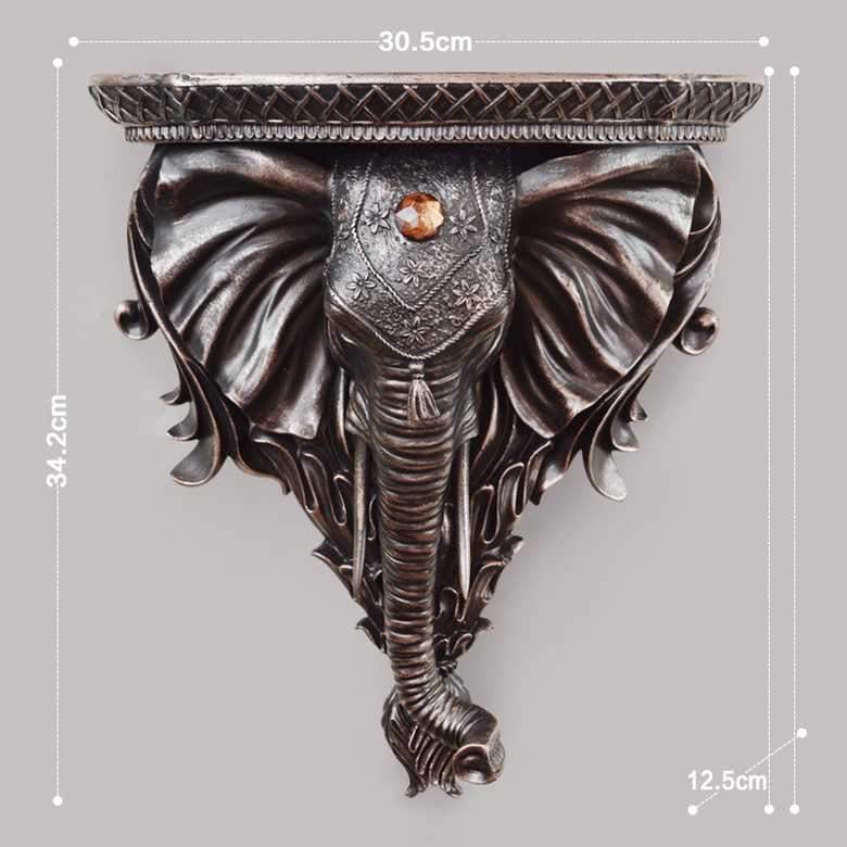 Dimensions tête d'éléphant étagère murale bronze