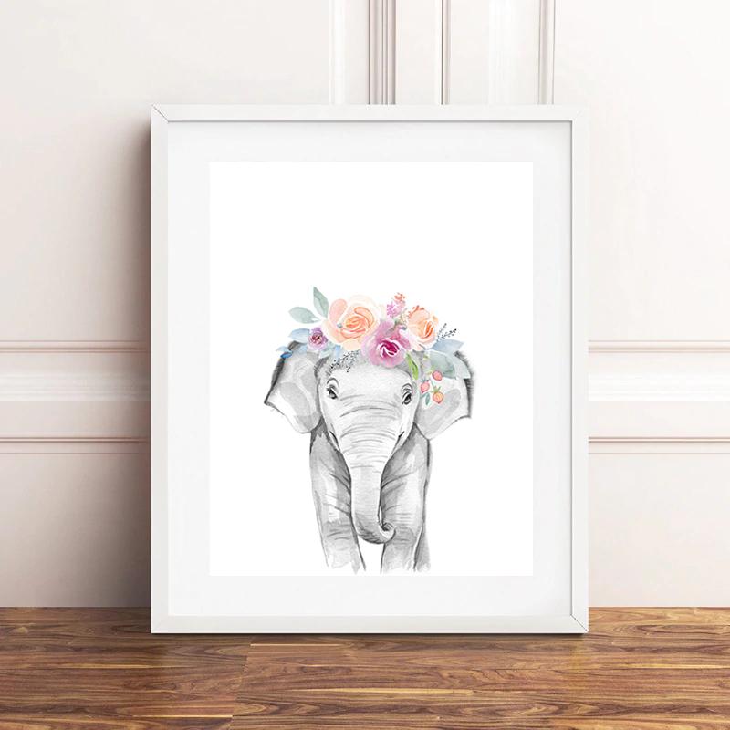 Cadre sous verre d'une toile d'un bebe elephant